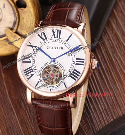 High Quality Replica Cartier Rose Gold Watches with Brown Leather Strap
